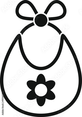 Simple black and white icon of a bib featuring a flower, perfect for representing baby feeding and mealtime
