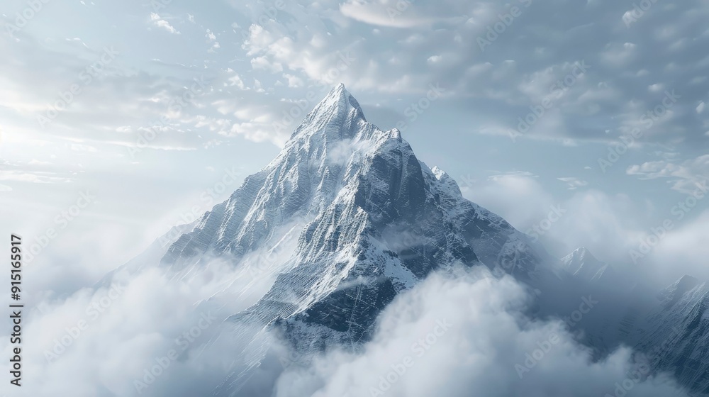 Obraz premium A majestic mountain peak surrounded by clouds.