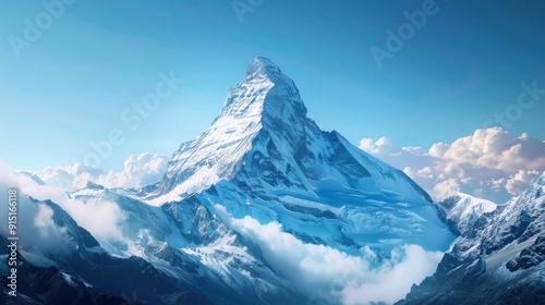 A majestic mountain peak under a clear blue sky.