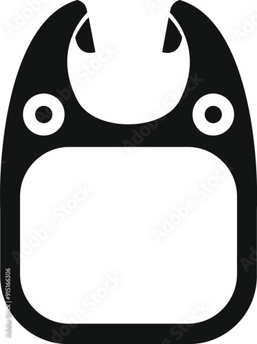 Simple style black and white baby bib icon representing a common childcare accessory