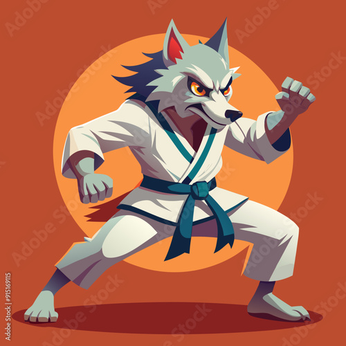 wolf fight karate logo combat sport judo sambo