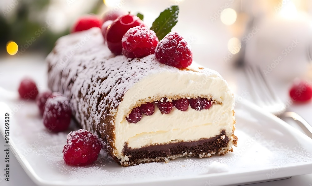 Delicious Dessert buche de noel, Generative AI Delicious Dessert buche de noel, Generative AI