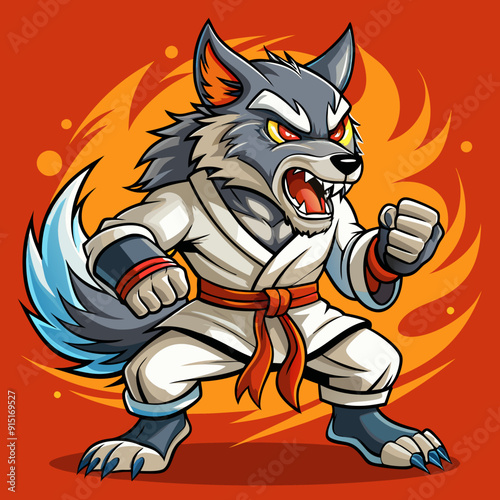 wolf fight karate logo combat sport judo sambo