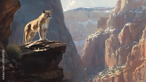 93. "A majestic mountain lion perched on a rocky outcrop, surveying the landscape below.