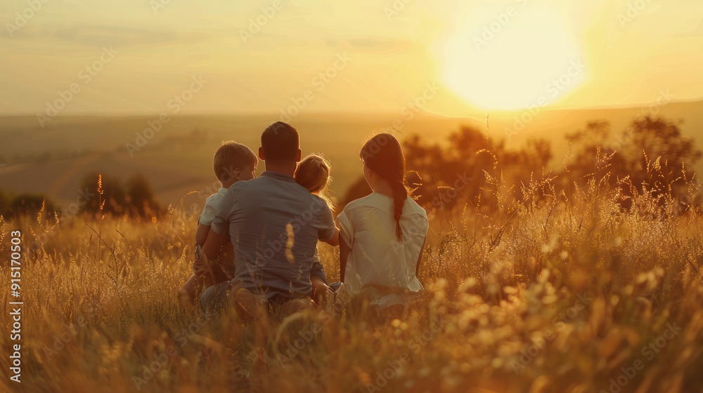 Family Silhouetted Against Sunset Family Silhouetted Against Sunset