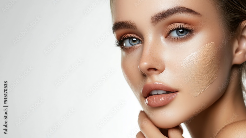 Young woman showcasing flawless skin and natural beauty in a studio setting during daytime Young woman showcasing flawless skin and natural beauty in a studio setting during daytime