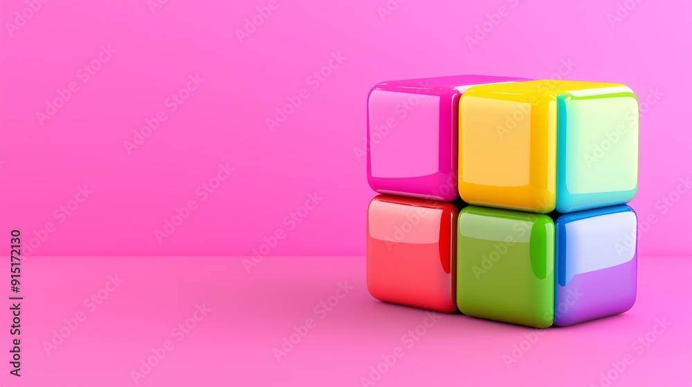A colorful cube is sitting on a pink background. The cube is made of different colors and is placed in the center of the image. The pink background gives the image a bright and cheerful mood A colorful cube is sitting on a pink background. The cube is made of different colors and is placed in the center of the image. The pink background gives the image a bright and cheerful mood