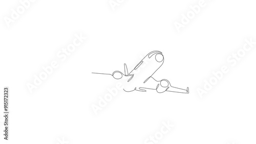Continuous line animation of airplane with flight route. One single line airplane path. The passenger plane flight in sky Airplane with line path Video 4K for business, travel, journey, flight airline