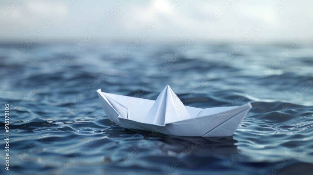 A Simple Paper Boat Floating on the Sea A Simple Paper Boat Floating on the Sea