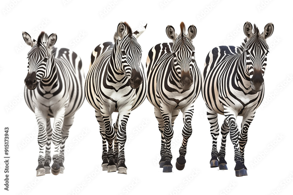 Fototapeta premium Group of Zebra isolated on white background Wildlife Zebra Herd Concept