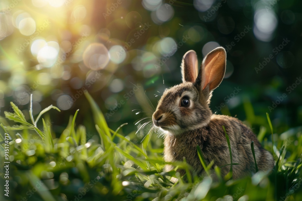 A charming young lagomorph, nestled in a grassy meadow A charming young lagomorph, nestled in a grassy meadow