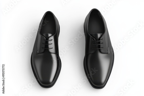 Pair of black leather dress shoes isolated on white background