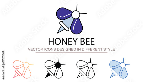 Honey Bee icon design with white background stock illustration