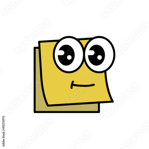 Yellow sticky notes cartoon eyes character illustration