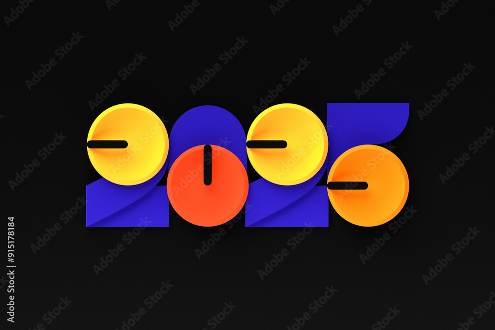 2025 calligraphy with 3d numbers on colorful background with New Year celebration balls for flyers, posters, signs for business design, brochures, cards, banners, postcards. 3D illustration 2025 calligraphy with 3d numbers on colorful background with New Year celebration balls for flyers, posters, signs for business design, brochures, cards, banners, postcards. 3D illustration
