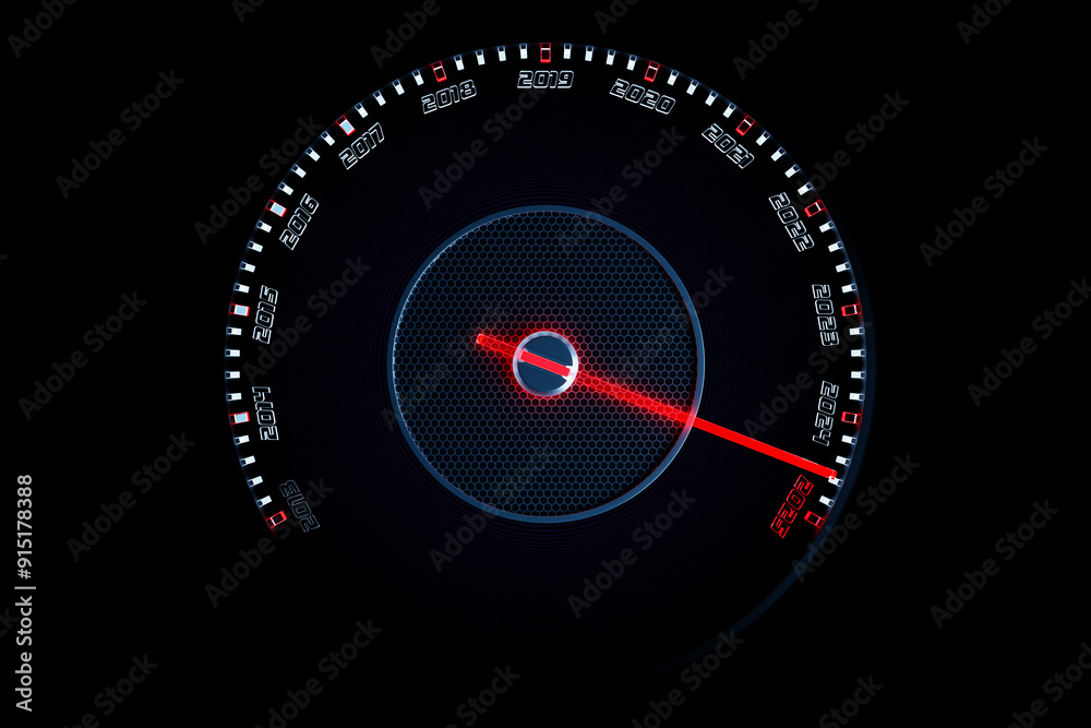 3D illustration close up black speedometer with cutoffs 2025 ,2024. The concept of the new year and Christmas in the automotive field. Counting months, time until the new year. 3D illustration close up black speedometer with cutoffs 2025 ,2024. The concept of the new year and Christmas in the automotive field. Counting months, time until the new year.