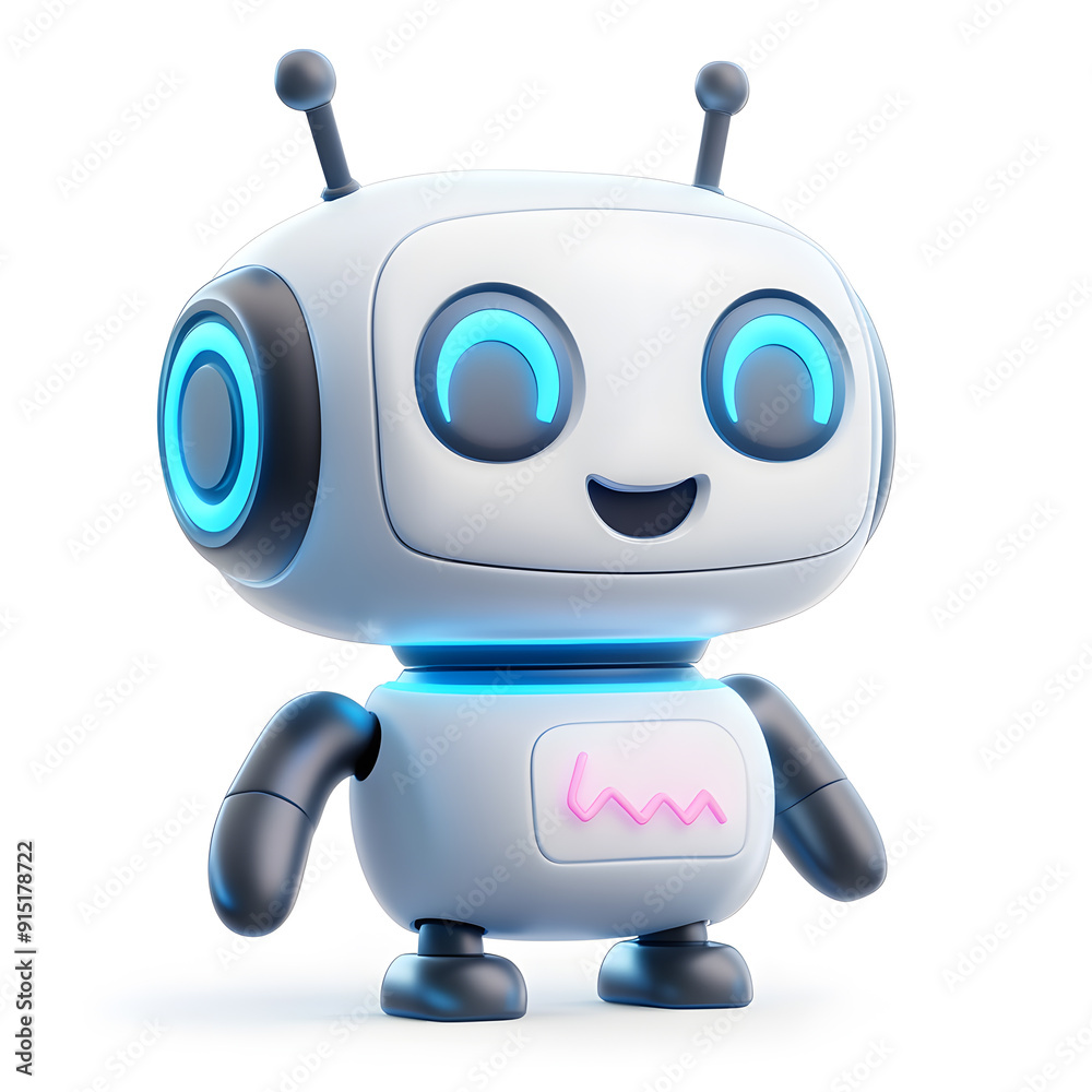 Cute cartoon 3D robot isolated on white background Cute cartoon 3D robot isolated on white background