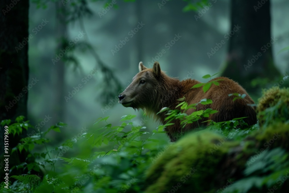 A soft mammal with long fur nestled in a verdant forest A soft mammal with long fur nestled in a verdant forest