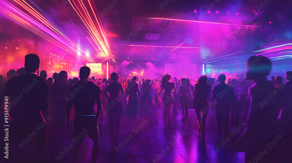custom made wallpaper toronto digitalA neon-lit party with people dancing and enjoying the electric atmosphere 