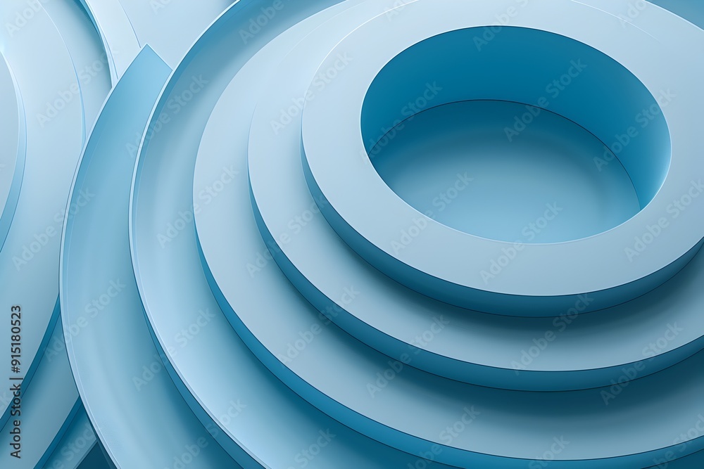 Light blue background, 3D style, minimalist design with geometric shapes and simple lines forming a circular pattern of circular elements. Light and shadow effects give depth with high resolution abst Light blue background, 3D style, minimalist design with geometric shapes and simple lines forming a circular pattern of circular elements. Light and shadow effects give depth with high resolution abst