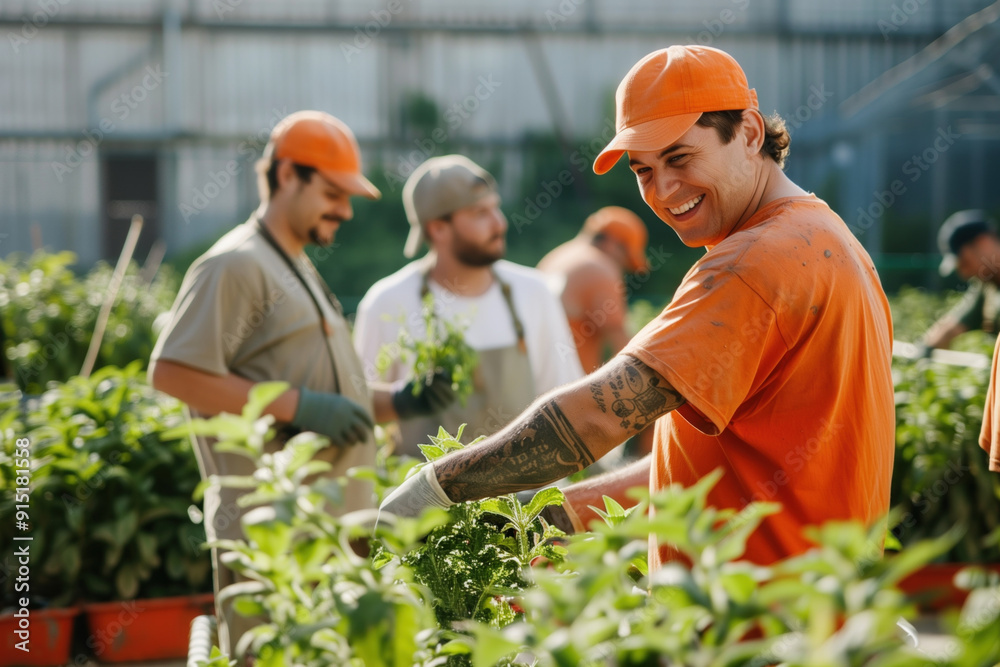 Fotografie Prison inmates working in garden
