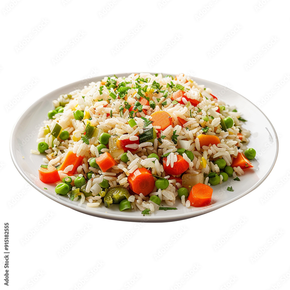 Fried rice in plate on transparent background