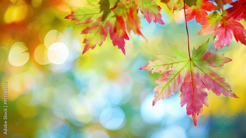 Close-up of vibrant red and yellow maple leaves with a soft, out-of-focus background of green and blue hues. The leaves are backlit by the sun, creating a warm and inviting atmosphere. Close-up of vibrant red and yellow maple leaves with a soft, out-of-focus background of green and blue hues. The leaves are backlit by the sun, creating a warm and inviting atmosphere.