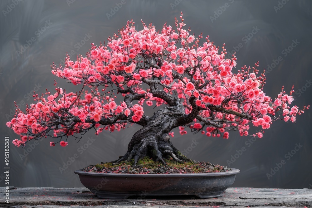 Style of Bonsai with the delicate foliage, set against a simple background Style of Bonsai with the delicate foliage, set against a simple background