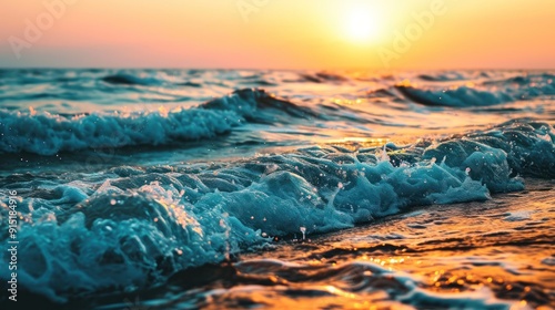 beach with blur background of sea on sunrise, Print media, Illustration, Banner, for website, copy space, for word, template, presentation