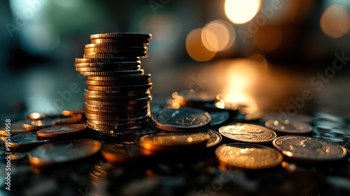empty table dark top with blur background of currency, Advertisement, Print media, Illustration, Banner, for website, copy space, for word, template, presentation