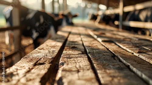 empty table table top with blur background of dairy cow farm, Advertisement, Print media, Illustration, Banner, for website, copy space, for word, template, presentation