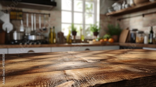 Wooden table on blurred kitchen bench background, Advertisement, Print media, Illustration, Banner, for website, copy space, for word, template, presentation