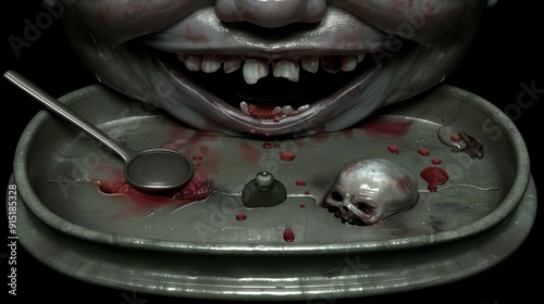 A Disturbing Image of a Child's Face with a Bloody Plate