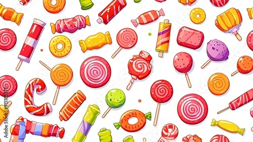 Colorful pattern of lollipops isolated on a white background