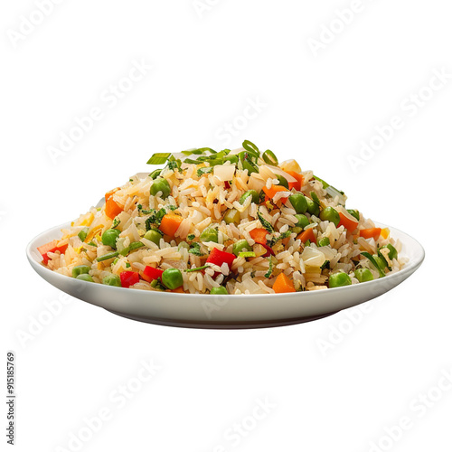 Fried rice in plate on transparent background