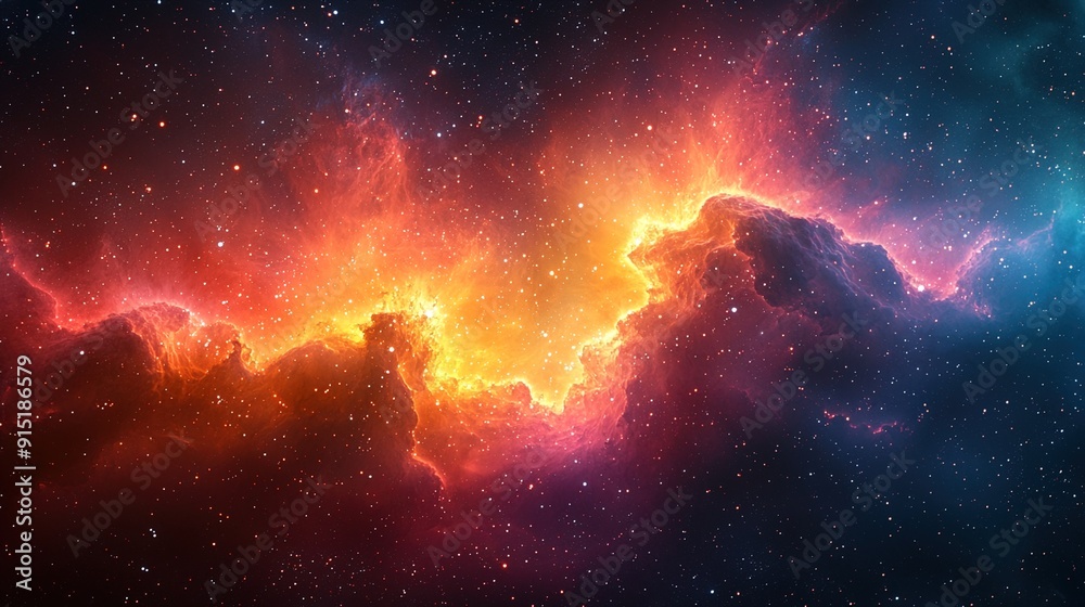 Fototapeta premium Colorful galaxy nebula with dynamic cloud patterns and starry elements, perfect for a space-themed wallpaper