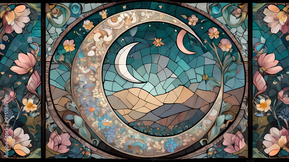 Obraz premium Mosaic art design with the theme of the beauty of the crescent moon