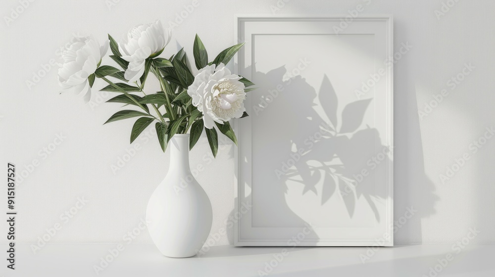 White Peonies in a Vase with a Blank Frame White Peonies in a Vase with a Blank Frame