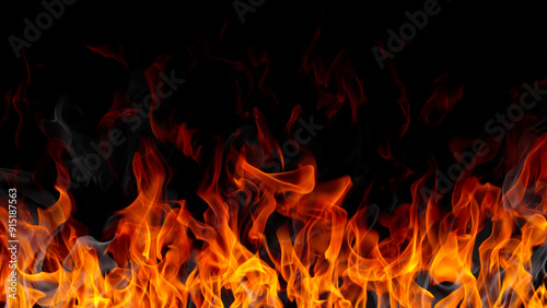 Fire flames isolated on black , abstract background