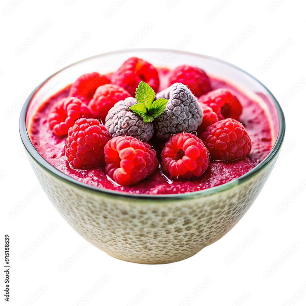Raspberry chia seed pudding isolated on transparent background. Raspberry chia seed pudding isolated on transparent background.