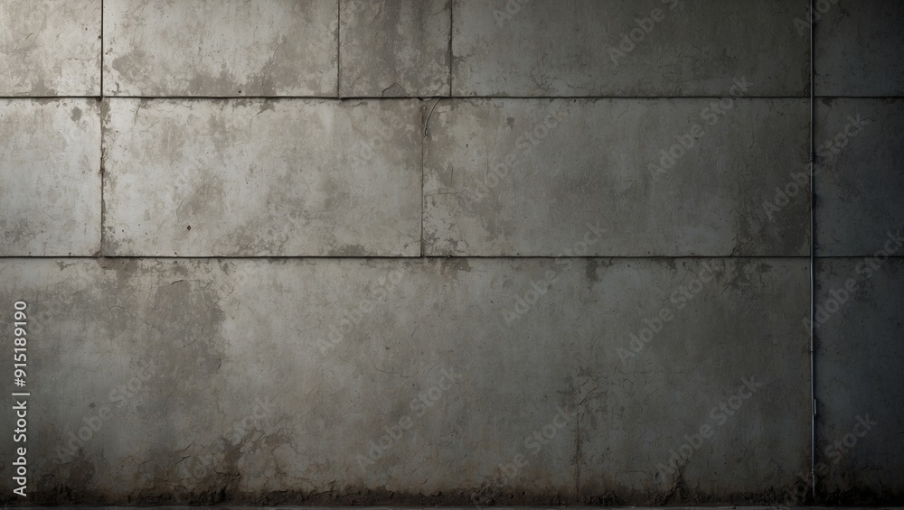 Fototapeta premium Plain concrete wall showing wear with visible panel lines