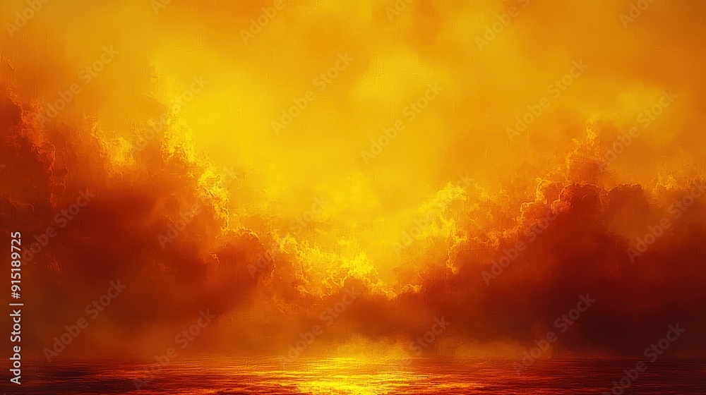 A breathtaking sunset paints the sky with vibrant oranges and yellows as clouds gather above the calm ocean waters A breathtaking sunset paints the sky with vibrant oranges and yellows as clouds gather above the calm ocean waters