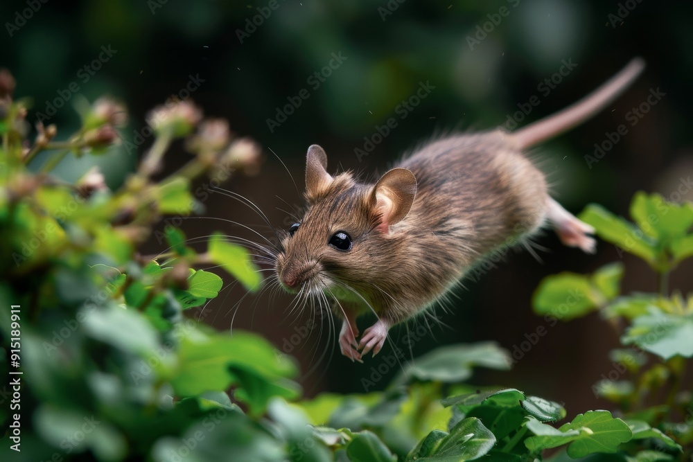 A vibrant rodent leaps through lush greenery, showcasing its vitality and the natural beauty of its environment A vibrant rodent leaps through lush greenery, showcasing its vitality and the natural beauty of its environment