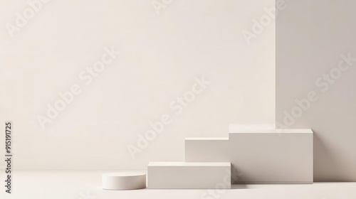 Minimalist white abstract geometric shapes with smooth surfaces and shadows, creating a serene and modern composition.