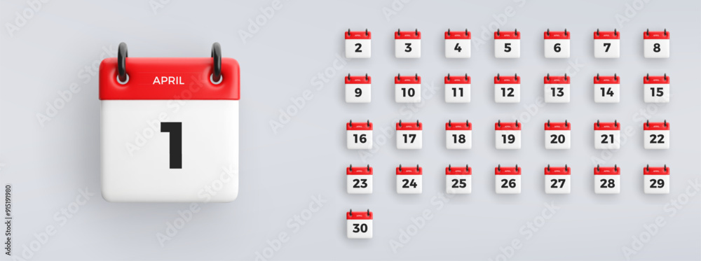 Φωτογραφία 3D calendar icon with date from 1 to 30 of April on gray background