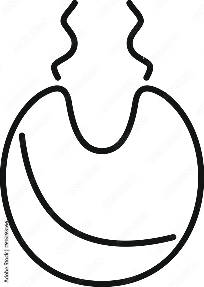Simple black and white icon of a baby bib with two wavy lines representing steam Simple black and white icon of a baby bib with two wavy lines representing steam