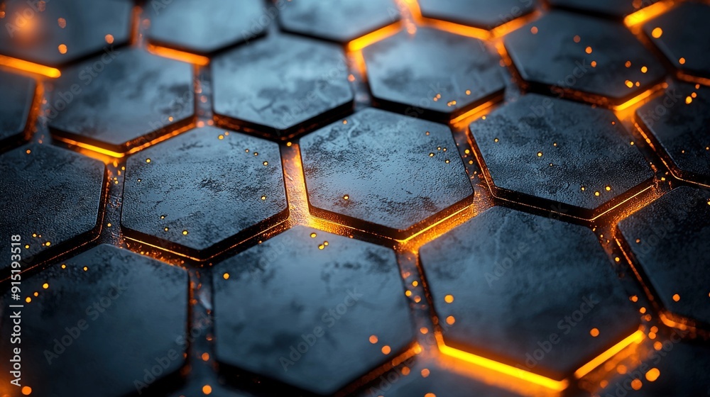 Futuristic hexagonal metal background with soft lighting beneath, creating a sleek and modern presentation backdrop Futuristic hexagonal metal background with soft lighting beneath, creating a sleek and modern presentation backdrop