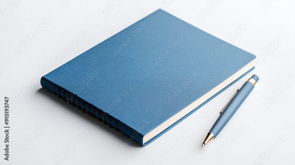 Notebook mockup in marine blue on white background Notebook mockup in marine blue on white background