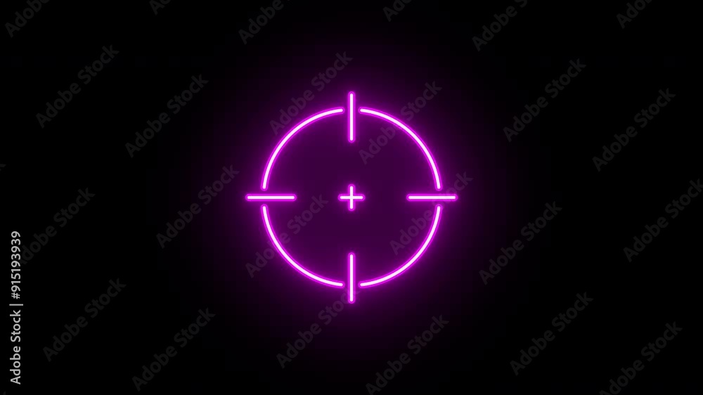 Neon aim cross, target search and aiming animation. Glowing neon target icon, looped animation. Crosshair, gun aim, sniper target, bullseye, precise shoot, hunting, target audience. Blue, magenta Neon aim cross, target search and aiming animation. Glowing neon target icon, looped animation. Crosshair, gun aim, sniper target, bullseye, precise shoot, hunting, target audience. Blue, magenta