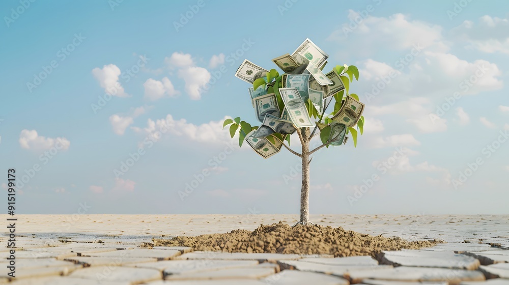 Money Tree: A symbolic image of financial growth, a single money tree ...